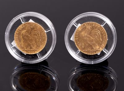 2 Pièces or 20 francs IIIième République 1909 et 1914