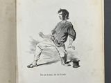 an open book with a drawing of a man holding a baseball bat