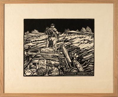 un dessin en noir et blanc représentant un homme à bord d'un bateau