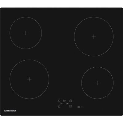 une plaque de cuisson noire à quatre feux et quatre boutons