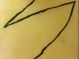 painting of a leaf on a yellow background with a black outline