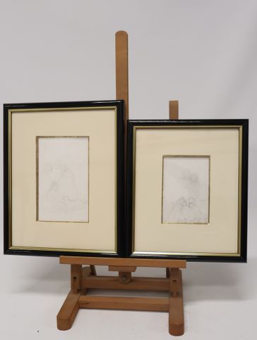 Jadwiga LESICKA (1921-2015) « Enfants aux chiens ». Lot de 2 dess...