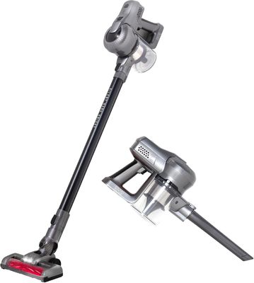 a close up of a vacuum and a stick on a white background