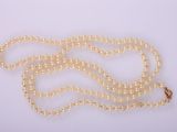 un collier de perles blanches avec un fermoir en or