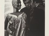 photographie en noir et blanc représentant deux hommes et une femme debout côte à côte