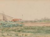 an image of a painting of cows grazing in a field