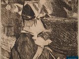 a drawing of a woman carrying a child on a bike