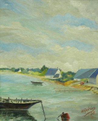 A.GUERIN (XXe). Paysage Breton (?). Huile probablement sur t…