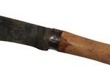 an old knife with a wooden handle on a white background