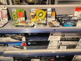 a lot of hp products on the shelves in the store