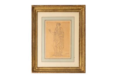 un vieux dessin représentant une femme tenant une fleur à la main