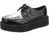 a picture of a black and white shoe with a buckle
