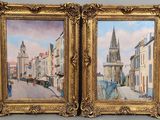 tableau représentant deux tableaux représentant une rue de la ville et une église