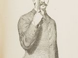 drawing of a man in a suit holding a gun to his face