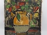 une peinture de fleurs dans un vase sur une table