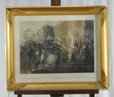 tableau encadré représentant un groupe de personnes sur une scène