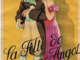 an old poster of a man holding a woman in a pink dress