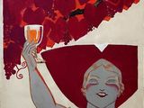 a painting of a woman holding a glass of wine