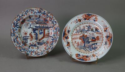pair of chinese blue and white plates with floral decoration