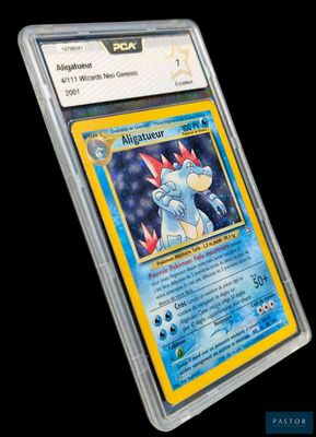 gros plan d'une carte pokemon dans un étui en plastique