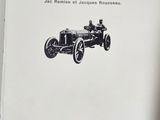 an old book with a picture of a man driving a car