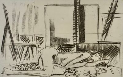 Jacques JOOS (1945-2021), "La sieste", 1970, fusain sur papi…