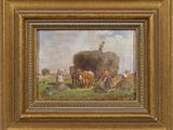 une image représentant un tableau où l'on voit un homme sur un chariot tiré par des chevaux