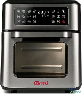 a silver and black oven with a digital clock on it