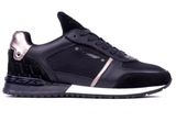 a picture of a black and silver sneaker with a white sole