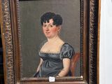 un tableau représentant une femme en robe bleue posée sur une table