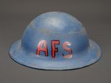 a blue hard hat with the word afs written on it