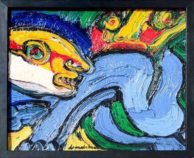a picture of a painting of a man with a hat
