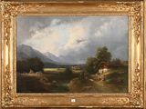 une image représentant un tableau représentant un paysage avec une maison au premier plan