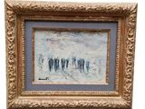 une image représentant un tableau où l'on voit un groupe de personnes marchant dans la neige