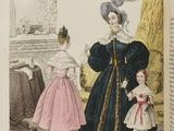 an open book with a drawing of a woman and two children