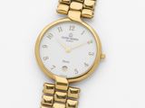 une montre-bracelet plaquée or avec un cadran blanc