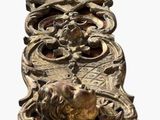 a close up view of a metal sculpture of a bird