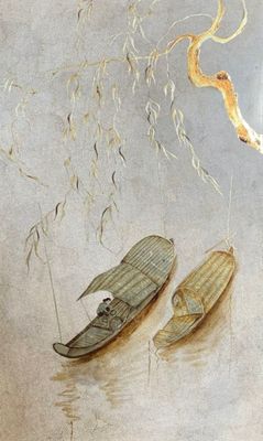 Viet-Nam Laque coquille d'oeuf à décor de jonque.