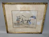 an old picture of a horse and a man in a field