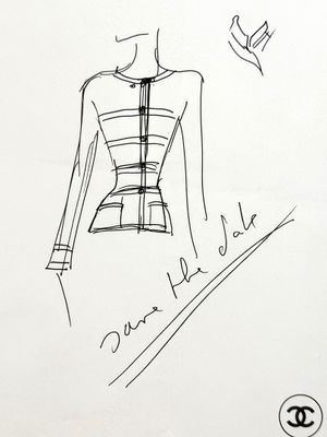 un dessin représentant une robe de femme avec un oiseau en arrière-plan