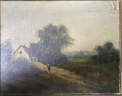 École FRANÇAISE du XXᵉ siècle Paysage de campagne animé