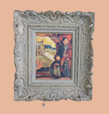une photo d'un tableau représentant un homme et une femme dans une pièce