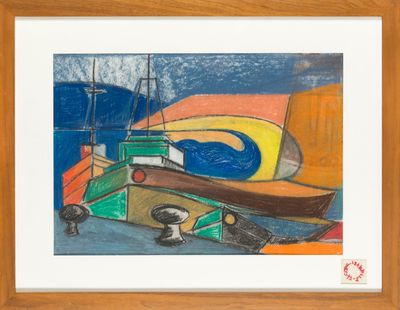 une image d'un tableau représentant un bateau dans l'eau