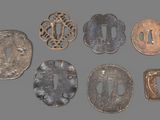 six different types of iron tsubai and other metal objects