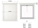 a drawing of a window with a white frame and measurements