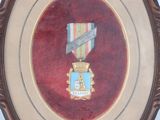 framed picture of a medal with a ribbon and a ribbon on it