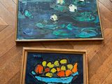 painting of a bowl of fruit on a table next to a painting of a bowl of fruit on a table