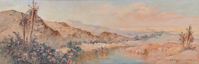une image représentant un tableau d'une rivière dans le désert