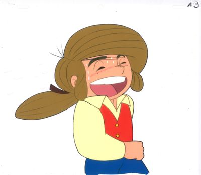 personnage de dessin animé représentant une femme arborant un large sourire