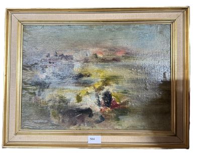 ECOLE CONTEMPORAINE, "Paysage abstrait" HSC, 46X33 cm